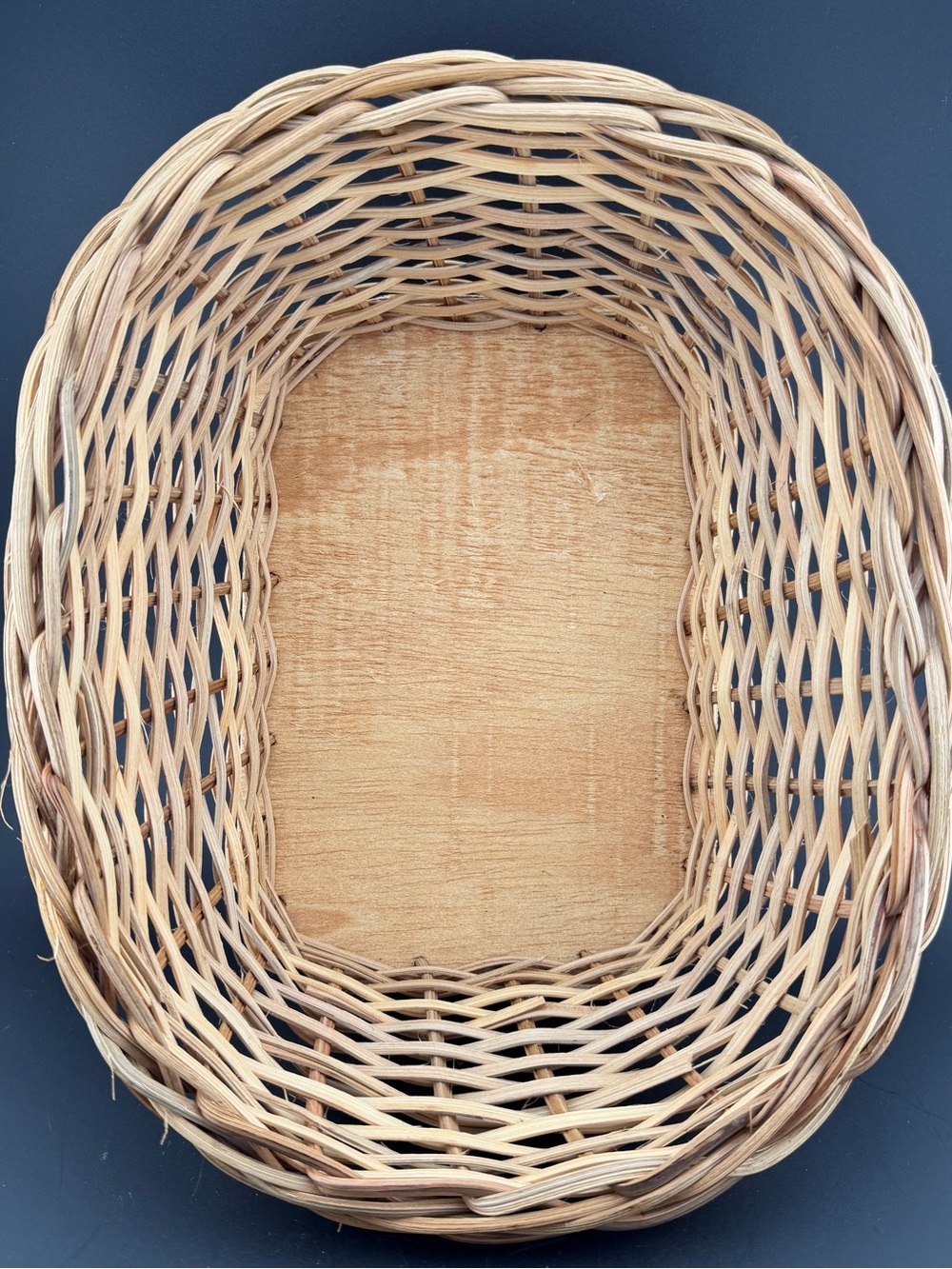 Hand-Woven Natural Cane Oval Basket With Wood Botton 11.5”x 9.5”x 4”
